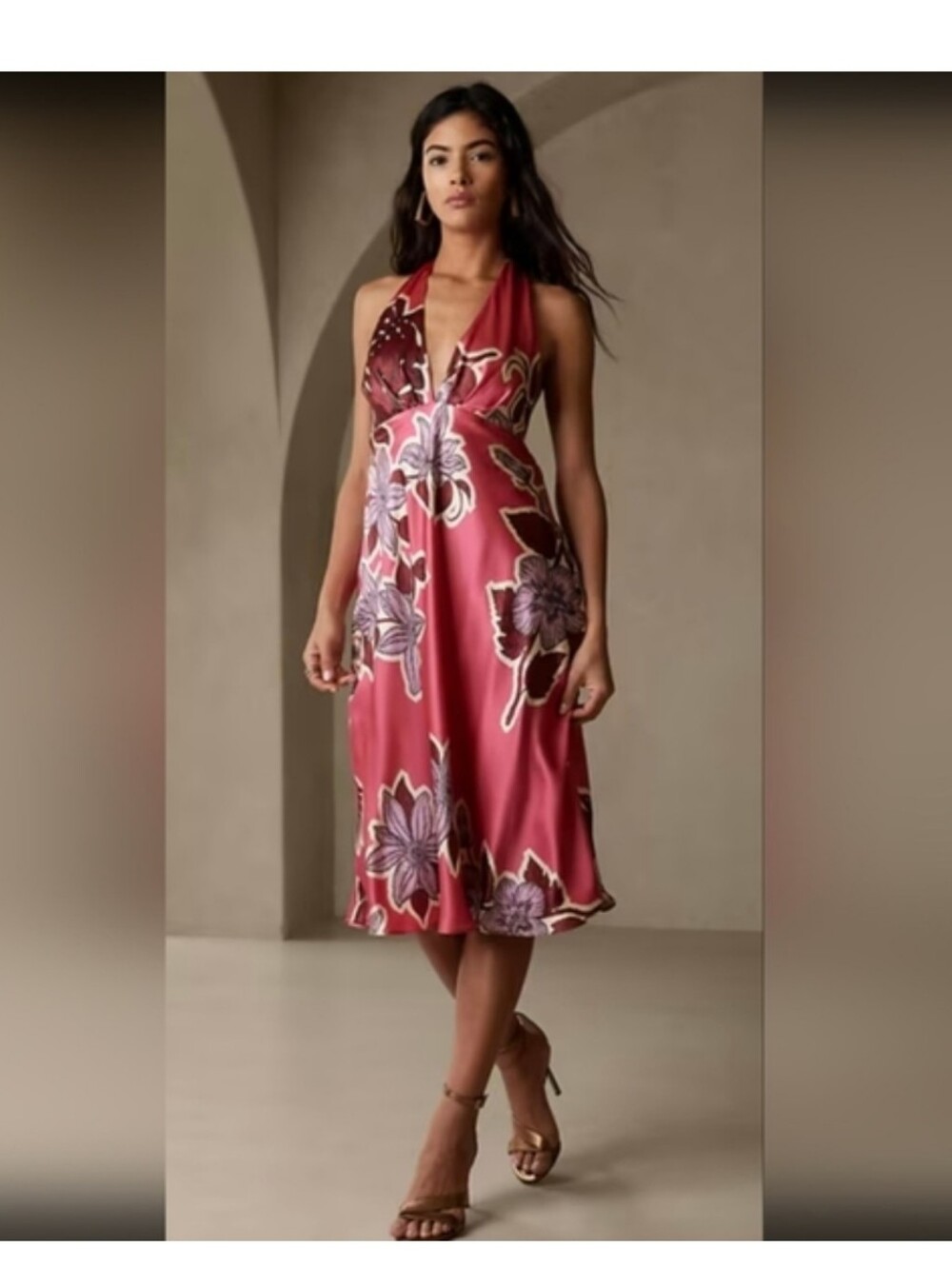 Pink Floral Halter Maxi Dress